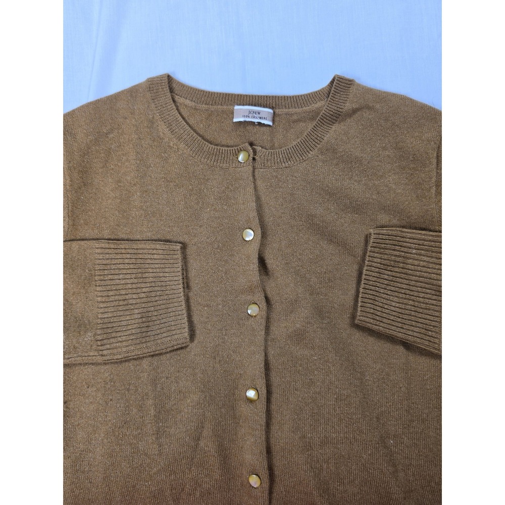 J.Crew Cardigan Sweater Womens M Brown 100% Cashmere Crew Neck Button Pockets